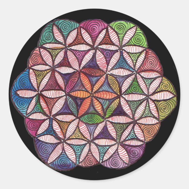 Sticker Rond Fleur de vie aquarelle art (Devant)