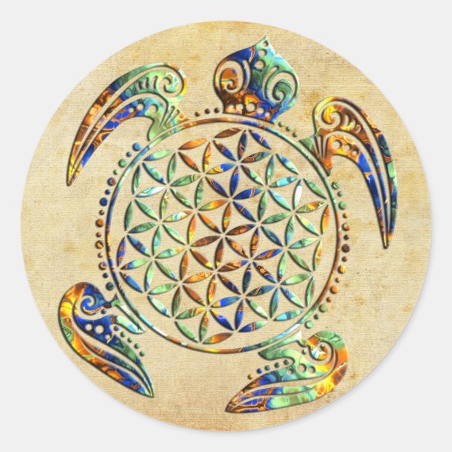 Sticker Rond Fleur de vie / Blume des Lebens - couleur tortue (Devant)