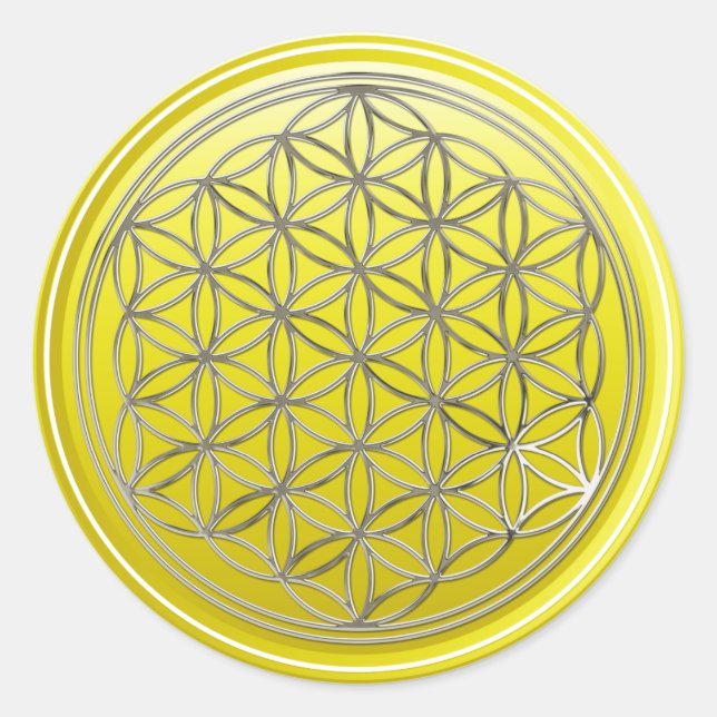 Sticker Rond Fleur de vie / Blume des Lebens - Jaune d'ARGENT (Devant)
