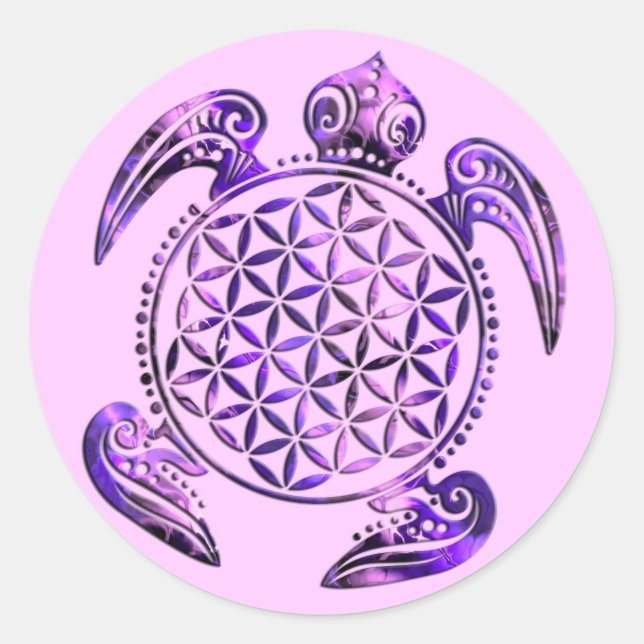 Sticker Rond Fleur de vie / Blume des Lebens - tortue violet (Devant)