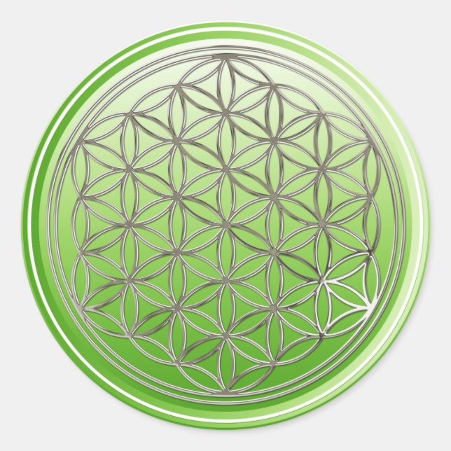 Sticker Rond Fleur de vie / Blume des Lebens - Vert ARGENT (Devant)