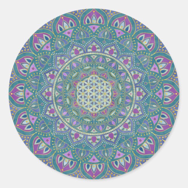 Sticker Rond Fleur De Vie - Mandala India Style 1 (Devant)