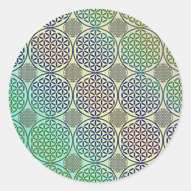Sticker Rond Fleur de vie - motif de grunge de timbre 2 (Devant)