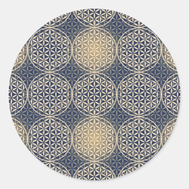 Sticker Rond Fleur de vie - motif de timbre - sable bleu (Devant)