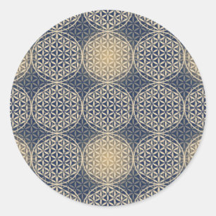 Sticker Rond Fleur de vie - motif de timbre - sable bleu