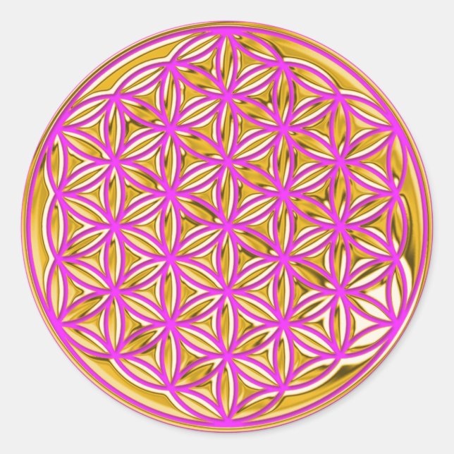 Sticker Rond Fleur de vie / or complet | rose (Devant)