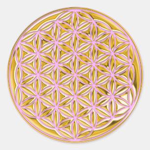 Sticker Rond Fleur de Vivre / Or plein rose pâle