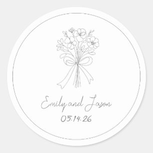 Sticker Rond Fleur Décontractée dessinée à la main et Mariage W