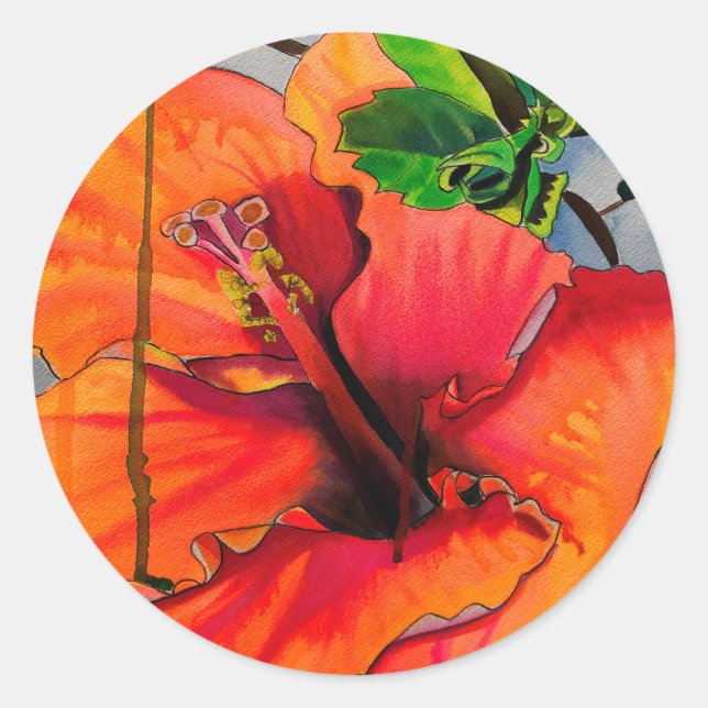 Sticker Rond Fleur d'Hibiscus du néon tropical (Devant)