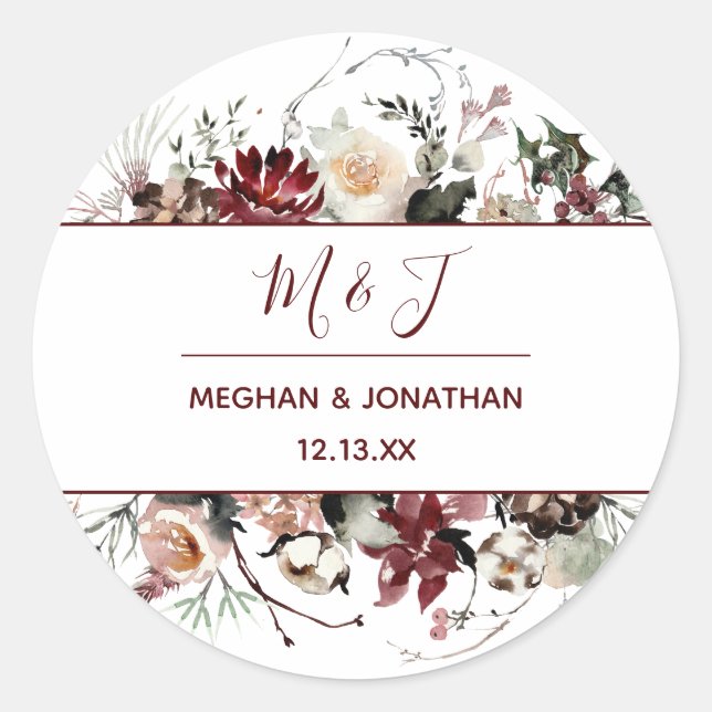 Sticker Rond Fleur d'hiver - Bourgogne - Mariage | (Devant)