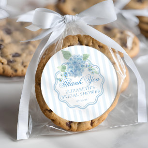 Sticker Rond Fleur d'hydrangee bleue vintage rayure Merci