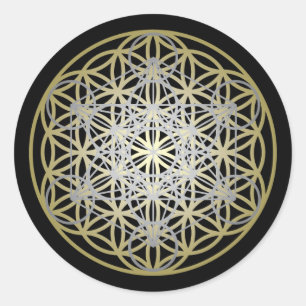 Sticker Rond Fleur d'or de la vie de Cube Metatron en argent