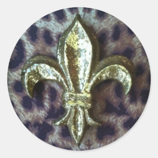 STICKER ROND FLEUR D'OR-DE-LIS AVEC CHÂSSIS LÉOPARD