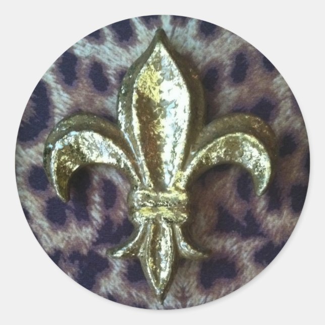 STICKER ROND FLEUR D'OR-DE-LIS AVEC CHÂSSIS LÉOPARD (Devant)