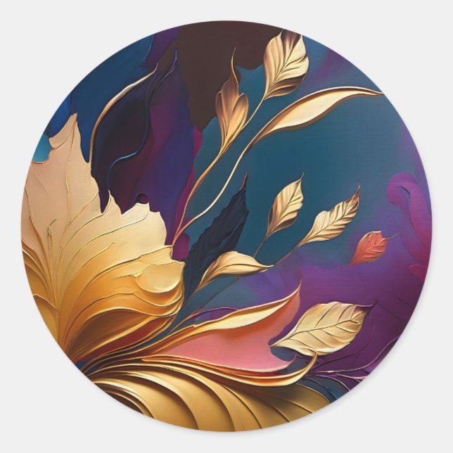 Sticker Rond Fleur dorée – Composition florale abstraite (Devant)