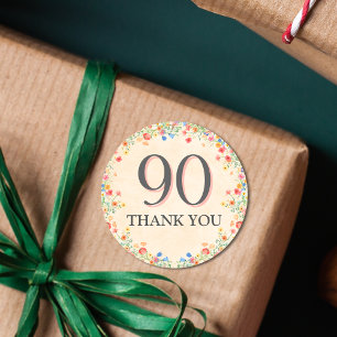 Sticker Rond Fleur élégante 90 ans Fête Florale 90e anniversair