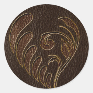 Sticker Rond Fleur en cuir foncé