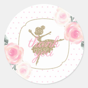 Sticker Rond Fleur et Ballerine dorée, remerciement favori