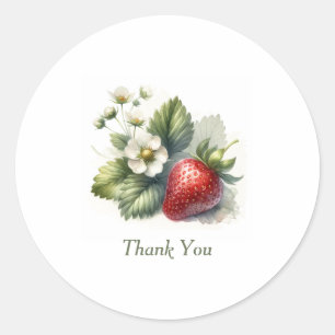 Sticker Rond Fleur et fraise, Merci
