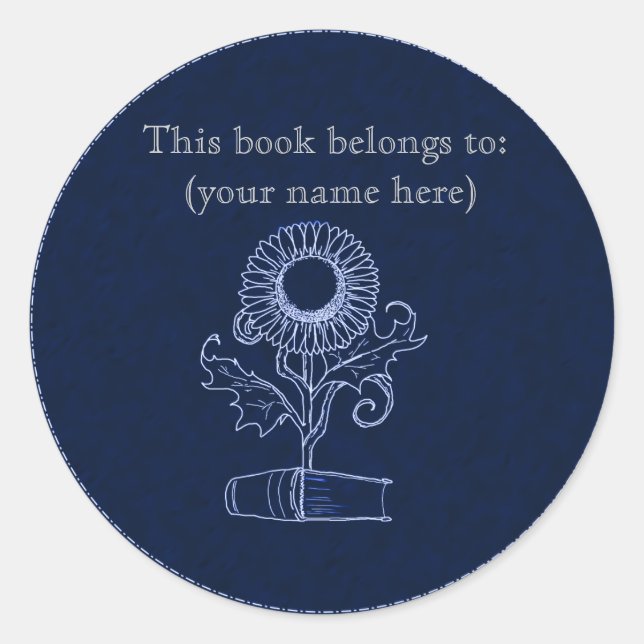 Sticker Rond Fleur et livre, bleu (Devant)