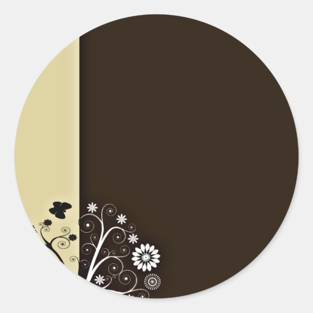 Sticker Rond Fleur et papillons noirs et blancs (Devant)