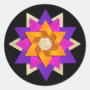Sticker Rond Fleur étoile violet rose orange noir
