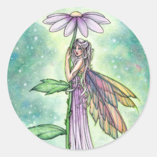 Sticker Rond Fleur Fairy in Green Garden par Molly Harrison