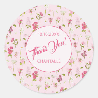 Sticker Rond Fleur Fairy Merci Nom Date