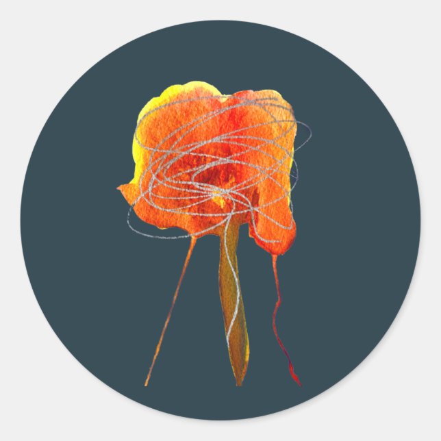 Sticker Rond Fleur florale gribouillante Abstraite art moderne (Devant)