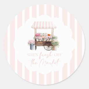 Sticker Rond Fleur Fraîche du Marché Fleurs Chariot Enterrement