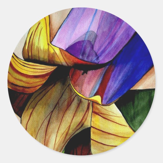 Sticker Rond Fleur Fritillaire violet couleur d'origine art (Devant)