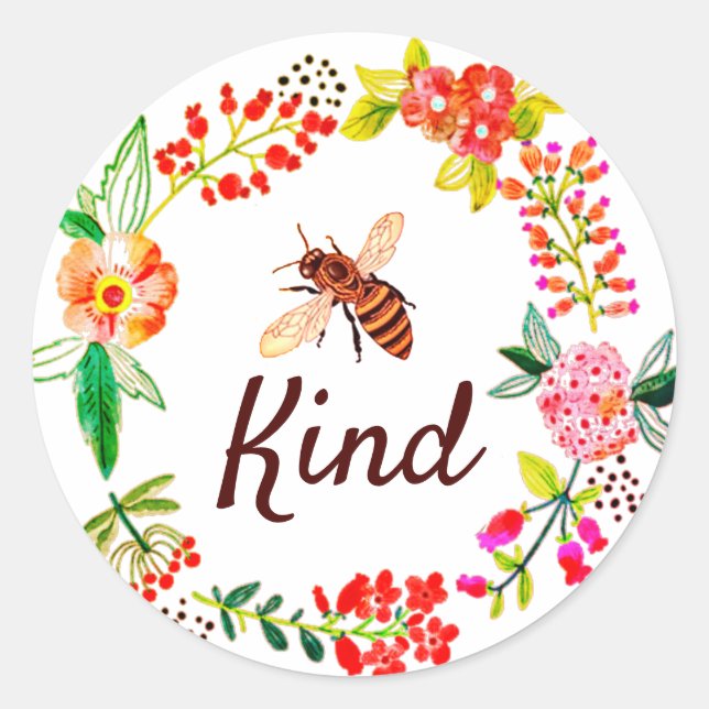 Sticker Rond Fleur gentille abeille (Devant)