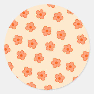 Sticker Rond Fleur Hippie Orange Peach Preppie