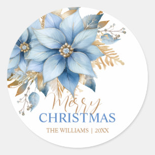 Sticker Rond Fleur Icy Blue Gold Poinsettia Noël