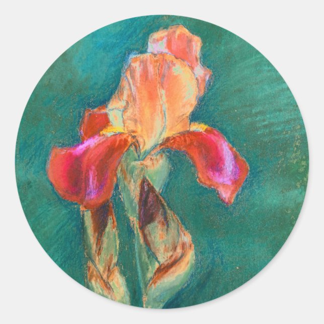 Sticker Rond Fleur Iris colorée (Devant)