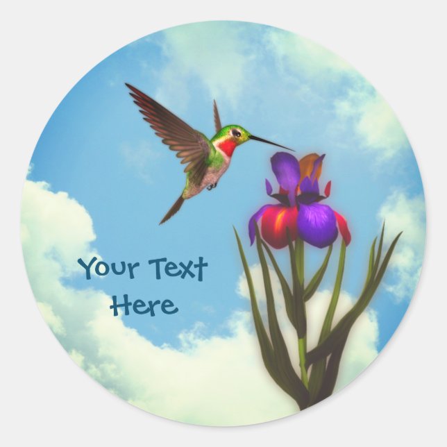 Sticker Rond Fleur Iris de colibri personnalisée (Devant)