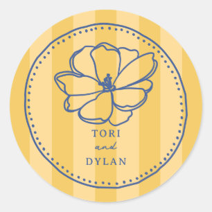Sticker Rond Fleur Jaune Bleu Bleu Mariage botanique