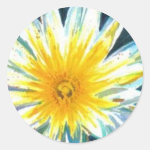 Sticker Rond Fleur Jaune Bleu Bleu Matin à minuit