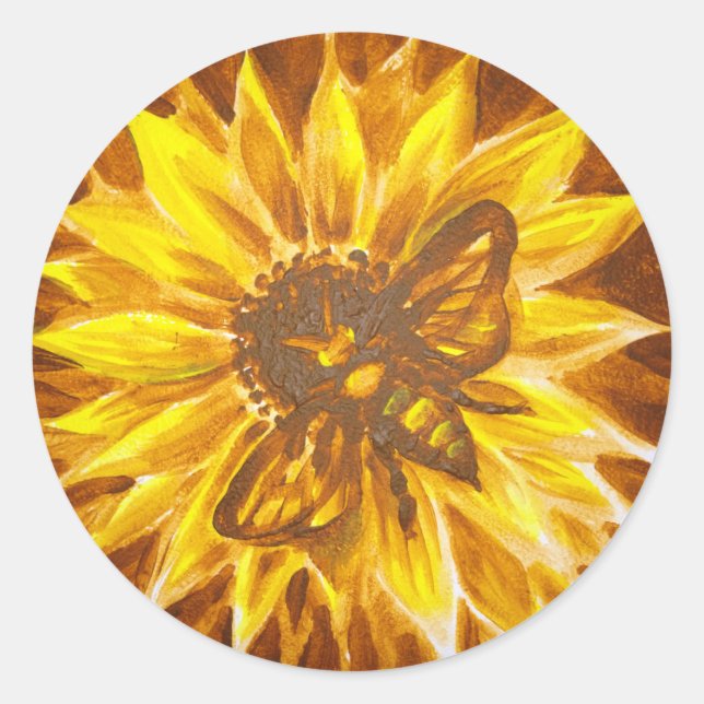 Sticker Rond Fleur jaune et abeille (Devant)