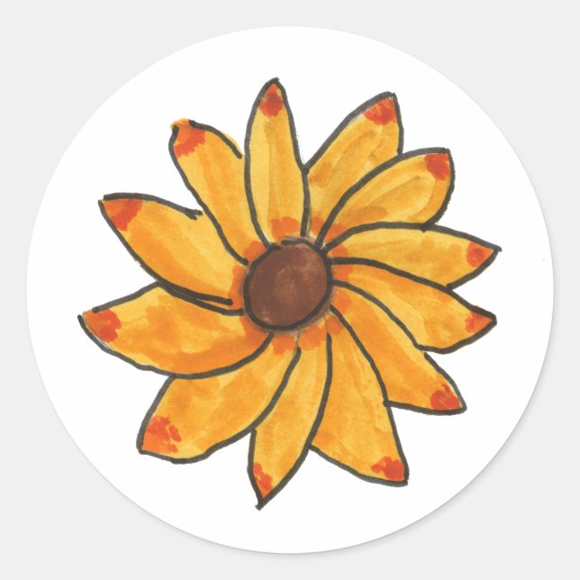 Sticker Rond Fleur Jaune Rouge Orange Main Tirée (Devant)