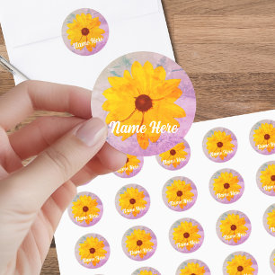 Sticker Rond Fleur jaune vintage marbre rose rétro