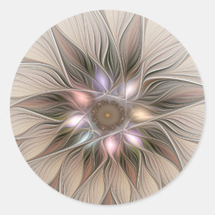 Sticker Rond Fleur joyeuse abstraite florale fractale beige mar