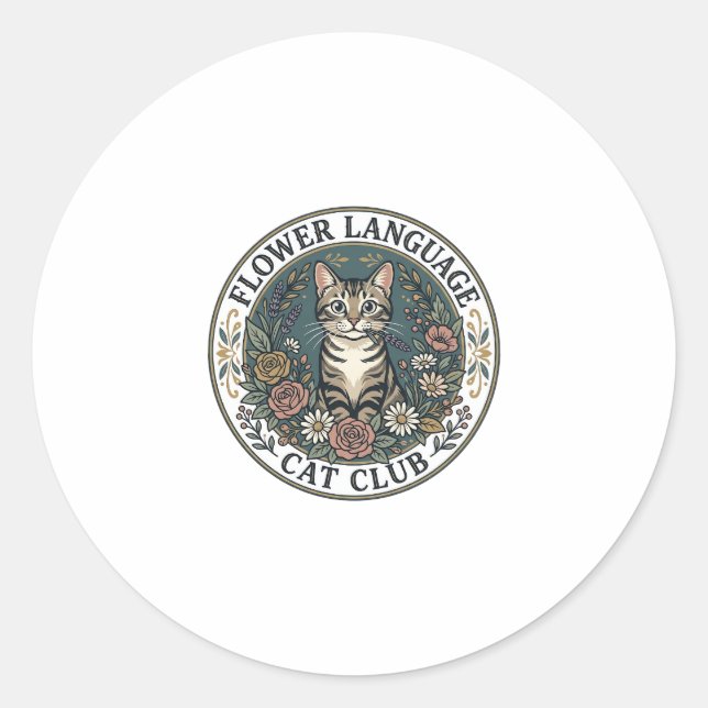 Sticker Rond Fleur Langage Chat Chat Graphique Tee Art - Fleur  (Devant)