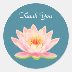 Sticker Rond Fleur Lily d'eau rose sur Merci bleu