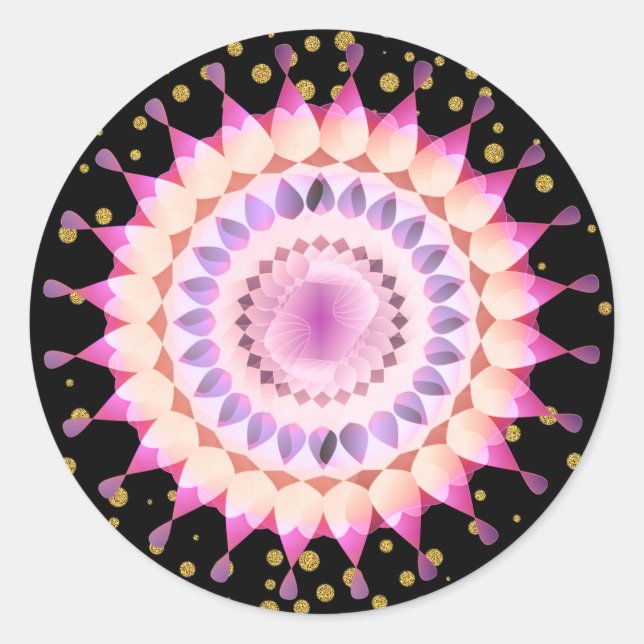 Sticker Rond Fleur Lotus Rose sur Confetti Or (Devant)