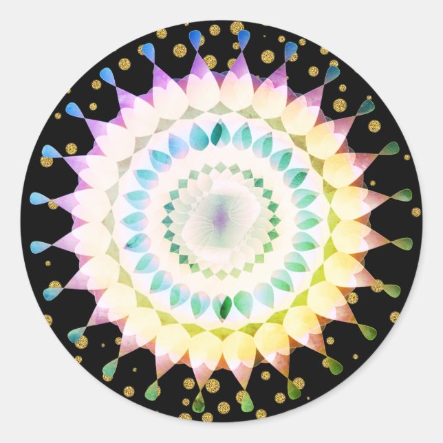 Sticker Rond Fleur Lotus Rose sur Confetti Or (Devant)