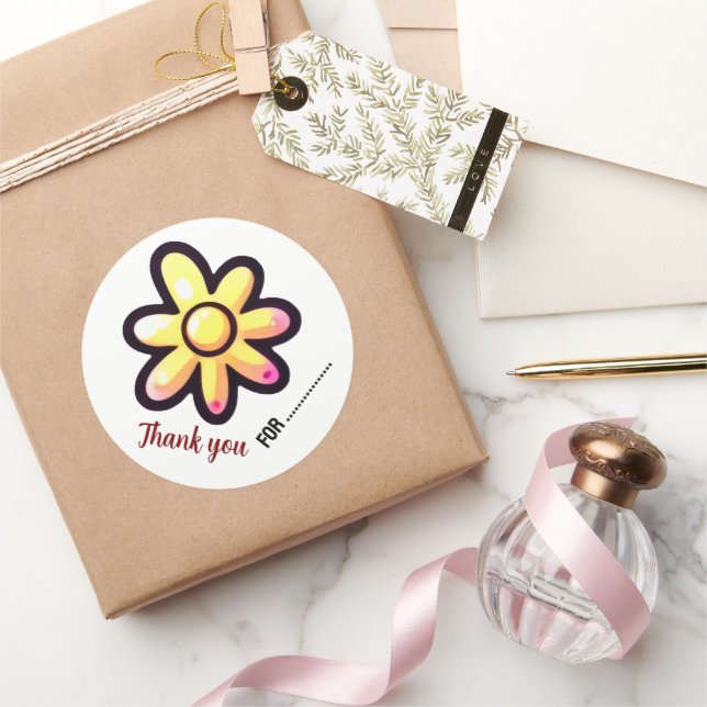Sticker Rond Fleur Lumineuse Merci (Cadeaux)