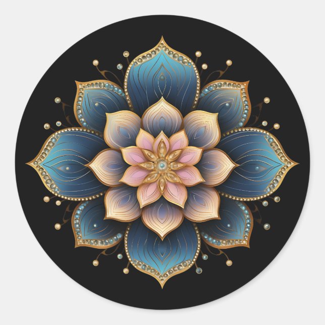 Sticker Rond Fleur Mandala Lotus aux cristaux étincelants (Devant)