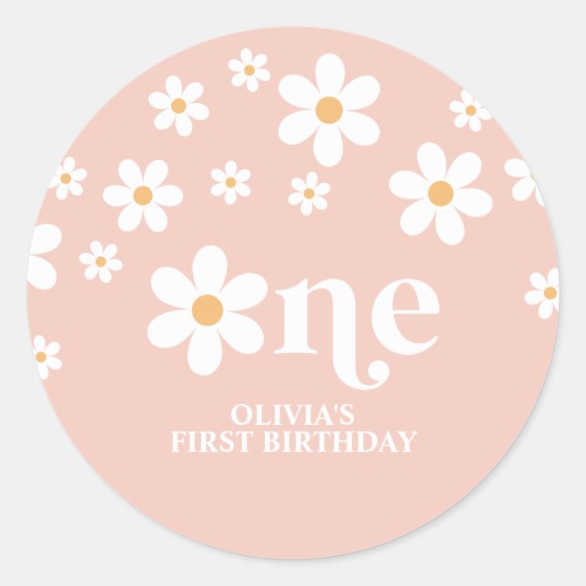 Sticker Rond Fleur marguerite 1er anniversaire (Devant)