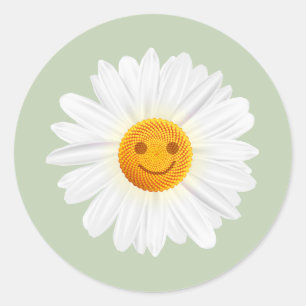 Sticker Rond Fleur marguerite face souriante